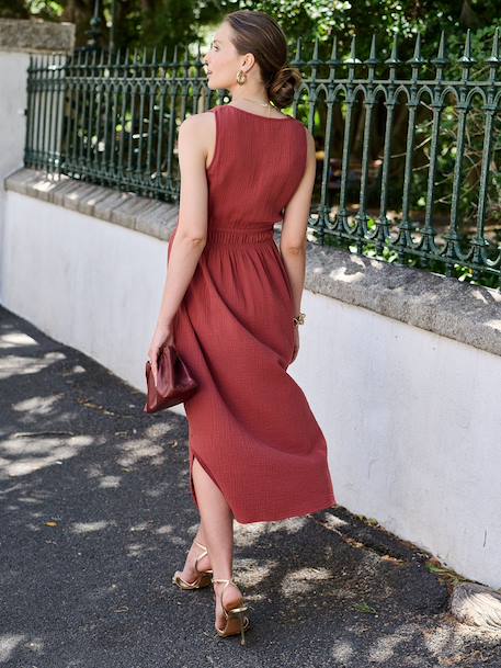 Long maternity and nursing dress terracotta 
