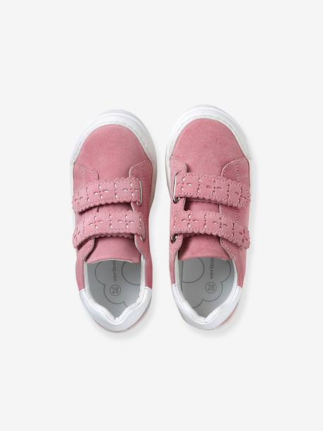 Hook-and-Loop Leather Trainers for Girls, Designed for Autonomy bordeaux red+gold+rose 