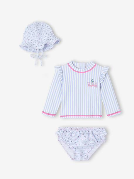 3-piece striped swimsuit light blue 