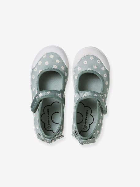Girls' synthetic mary janes with touch 'n' close fastening printed green 