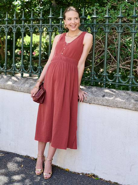 Long maternity and nursing dress terracotta 