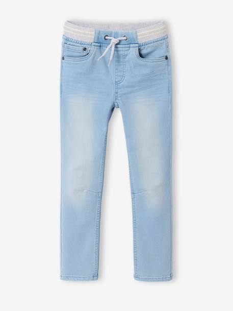 Straight Cut Denim-Effect Fleece Trousers, for Boys BLACK DARK SOLID+bleached denim+BLUE MEDIUM TWO COLOR/MULTICOL+BLUE MEDIUM WASCHED+double stone+Grey Denim 