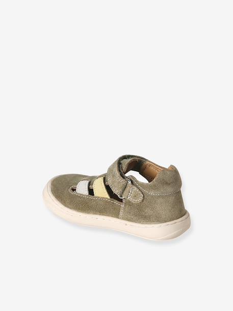 Leather Sandals with Hook-&-Loop Fastening for Babies, Designed for First Steps khaki+navy blue 