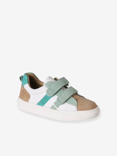 Leather Trainers with Hook-and-Loop Fasteners for Boys, Designed for Autonomy denim blue+navy blue+set blue+set green 