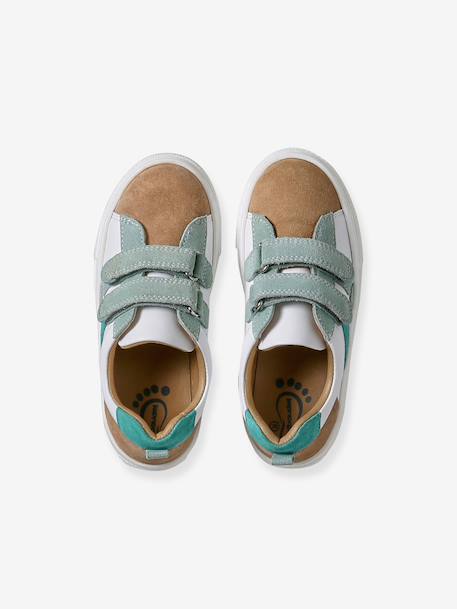 Leather Trainers with Hook-and-Loop Fasteners for Boys, Designed for Autonomy denim blue+navy blue+set blue+set green 
