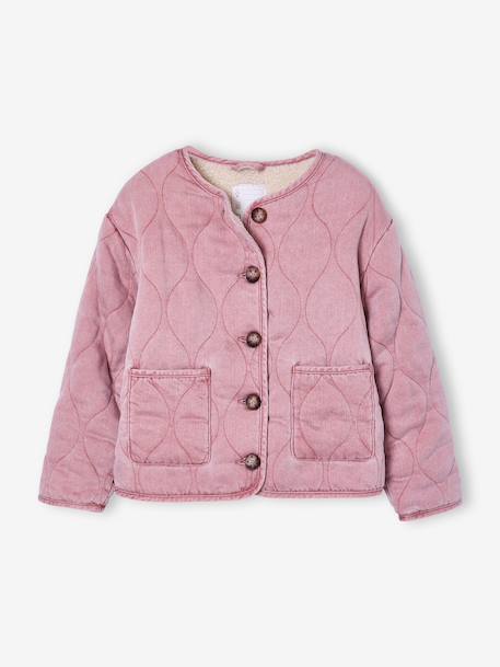 Girl's sherpa-lined quilted jacket anthracite+rose 