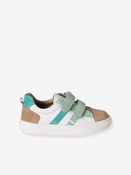 Leather Trainers with Hook-and-Loop Fasteners for Boys, Designed for Autonomy denim blue+navy blue+set blue+set green 