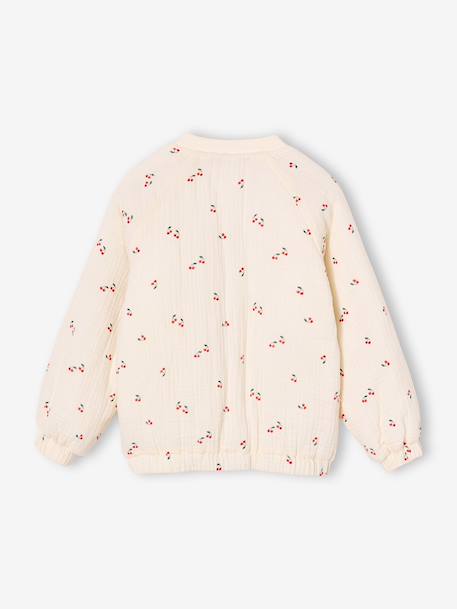 Girls' quilted bomber jacket in cotton gauze rosy+vanilla 