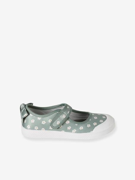 Girls' synthetic mary janes with touch 'n' close fastening printed green 