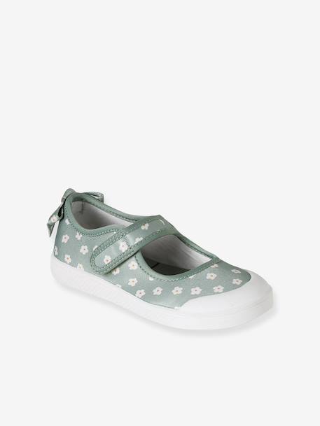 Girls' synthetic mary janes with touch 'n' close fastening printed green 