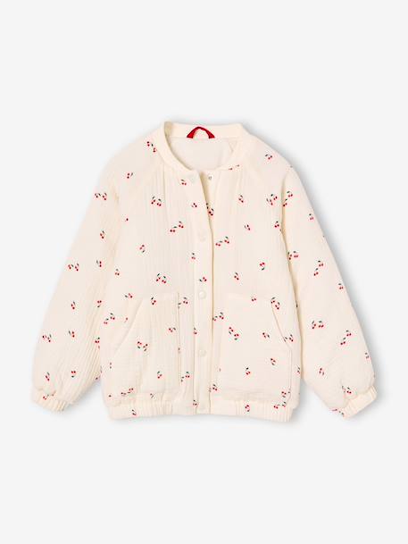 Girls' quilted bomber jacket in cotton gauze rosy+vanilla 
