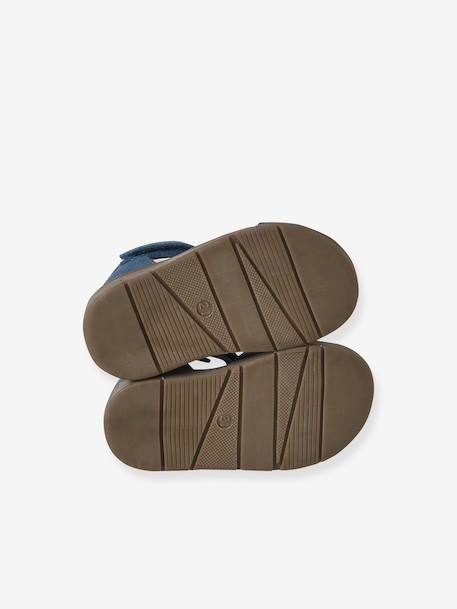 Leather Sandals with Hook-&-Loop Fastenings, for Babies denim blue+sandy beige 