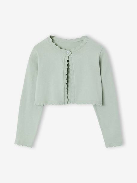 Bolero with Practical Opening for Girls sage green+white 