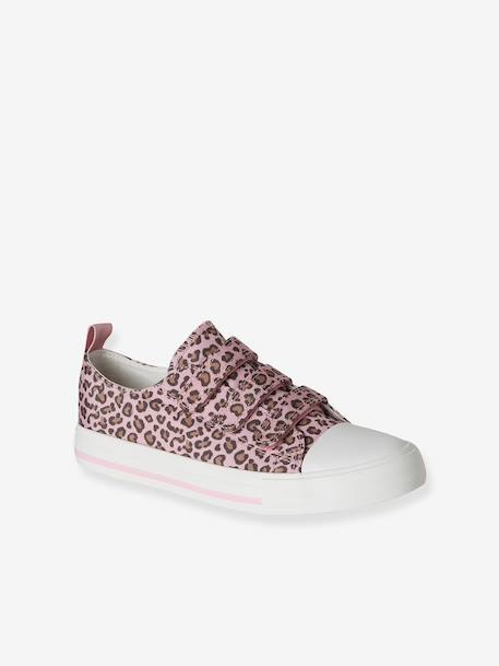 Printed Canvas Trainers with Hook-and-Loop Straps for Children printed beige+printed pink 