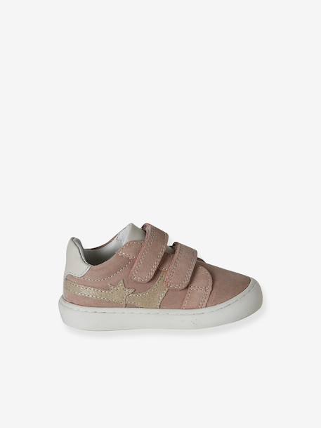 Leather baby trainers with hook and loop fasteners pale pink 