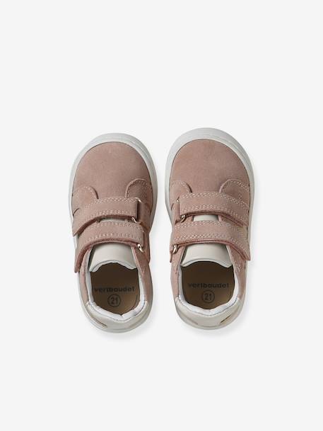 Leather baby trainers with hook and loop fasteners pale pink 