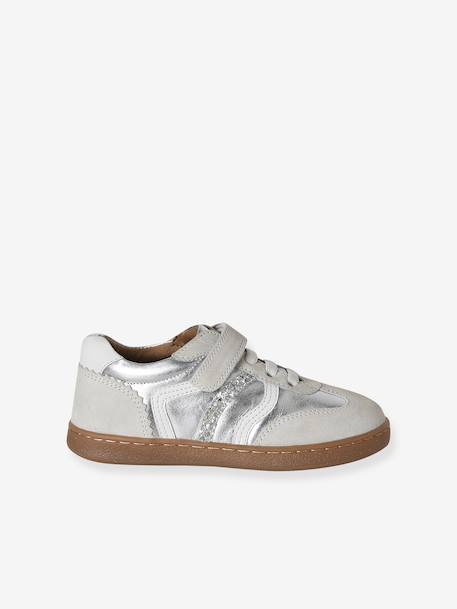 Girls' low-cut leather trainers silver 