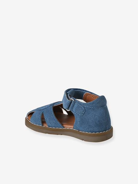 Leather Sandals with Hook-&-Loop Fastenings, for Babies denim blue+sandy beige 