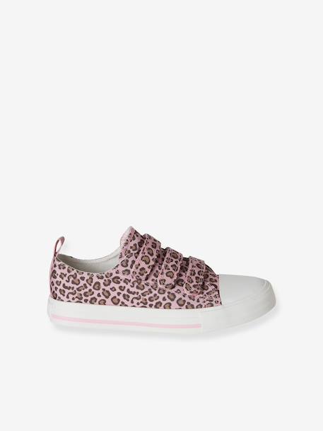 Printed Canvas Trainers with Hook-and-Loop Straps for Children printed beige+printed pink 