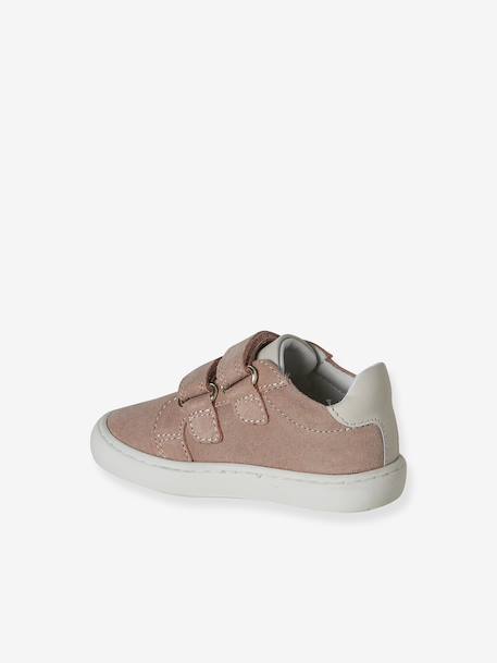 Leather baby trainers with hook and loop fasteners pale pink 