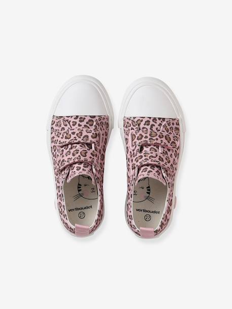Printed Canvas Trainers with Hook-and-Loop Straps for Children, Designed for Autonomy printed beige+printed pink 