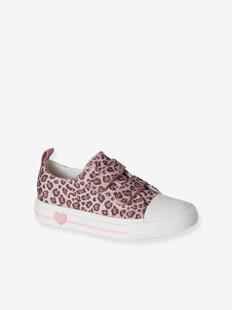 Printed Canvas Trainers with Hook-and-Loop Straps for Children, Designed for Autonomy printed beige+printed pink 