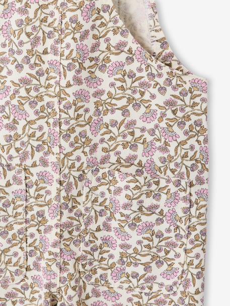 Girl's dungaree with floral print ecru 
