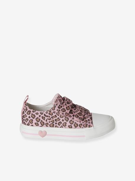 Printed Canvas Trainers with Hook-and-Loop Straps for Children, Designed for Autonomy printed beige+printed pink 