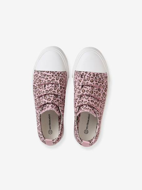 Printed Canvas Trainers with Hook-and-Loop Straps for Children printed beige+printed pink 