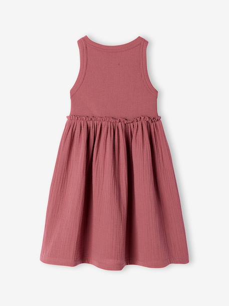 Girl's sleeveless dress khaki+old rose 