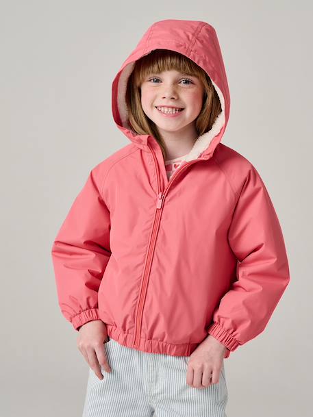 Sherpa-Lined Hooded Windcheater for Girls navy blue+rose 