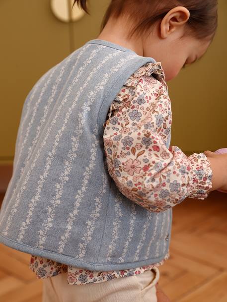 Denim flower sleeveless cardigan for babies stone 