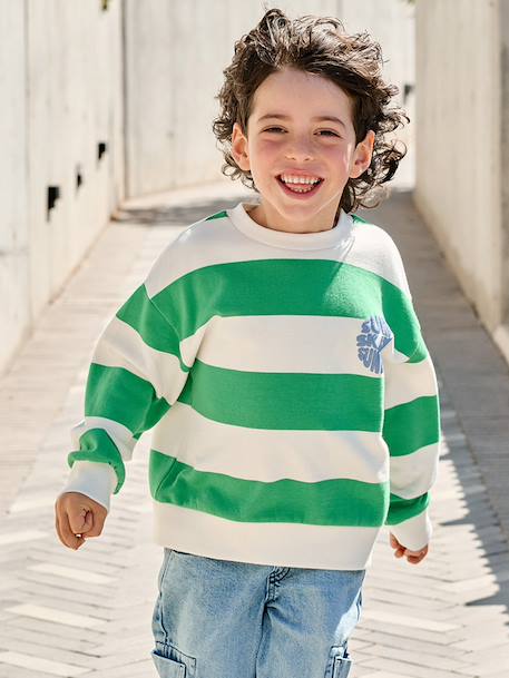 Striped boy's sweatshirt with placed motif pistachio+striped yellow 