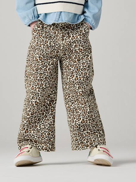 Wide-leg paperbag leopard print trousers for girls beige+chocolate+multicoloured+vanilla 
