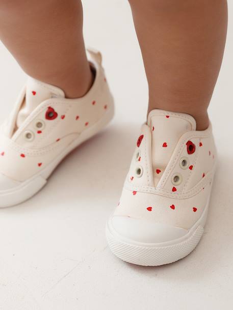 Elasticated Canvas Trainers for Babies printed beige+printed pink 