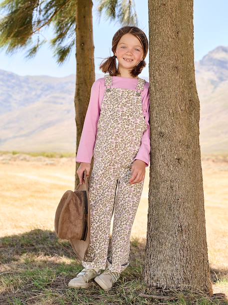 Girl's dungaree with floral print ecru 