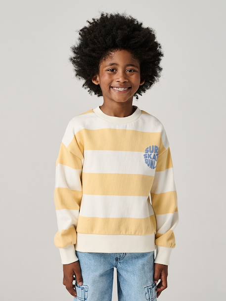 Striped boy's sweatshirt with placed motif pistachio+striped yellow 