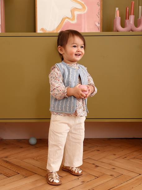 Denim flower sleeveless cardigan for babies stone 