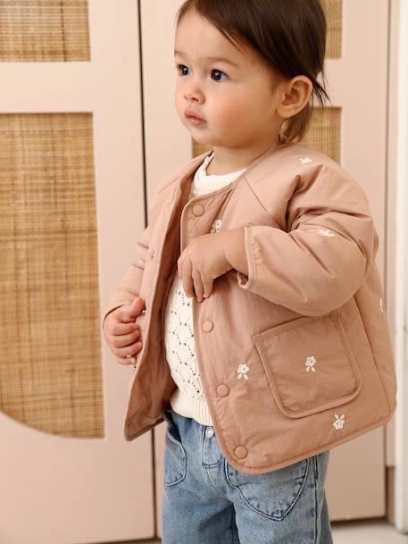 Embroidered padded jacket for baby girls pecan nut 