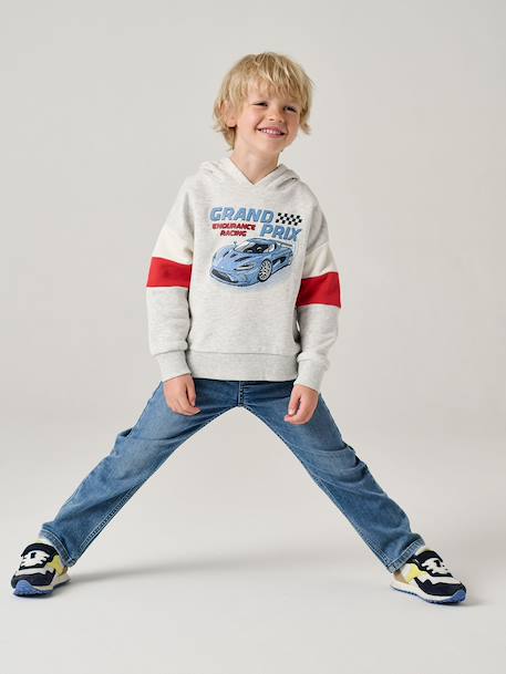 Hooded printed sweatshirt marl grey+marl white+slate blue 
