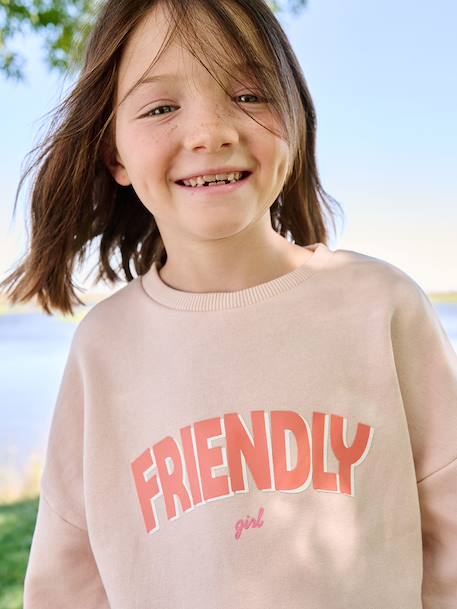 Girl's sweatshirt with positive message aqua green+pale pink 