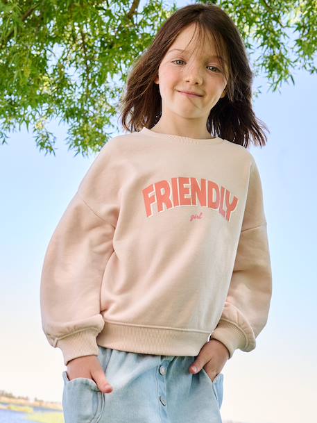 Girl's sweatshirt with positive message aqua green+pale pink 