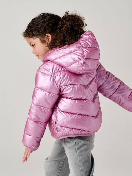 Lightweight hooded puffer jacket with a shimmer effect for girls pale pink+rose 