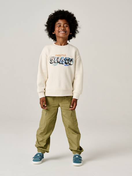 Round-neck sweatshirt with surf print chambray blue+ecru 