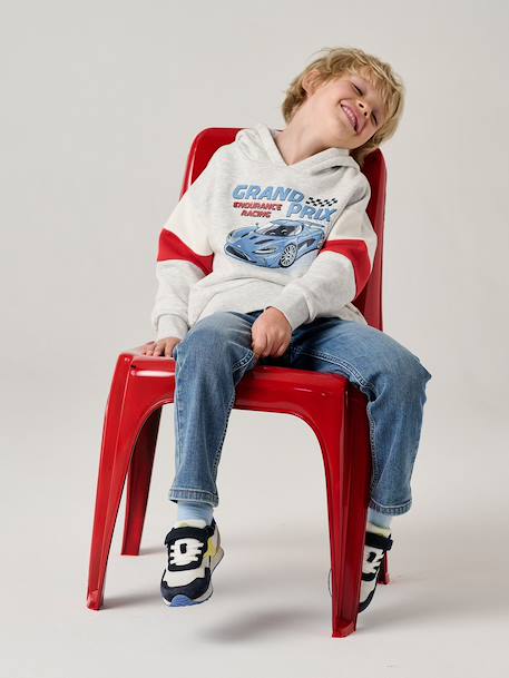 Hooded printed sweatshirt marl grey+marl white+slate blue 