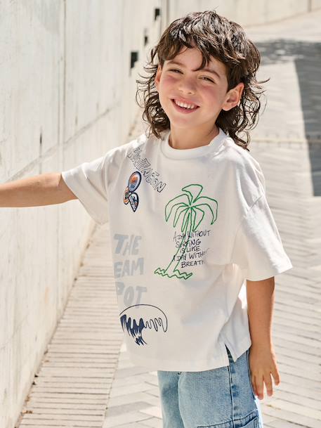 T-shirt with short sleeves and surf print ecru 