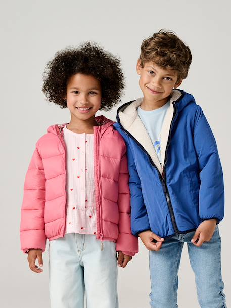 Lightweight hooded puffer jacket for girls grey green+navy blue+old rose+rose 