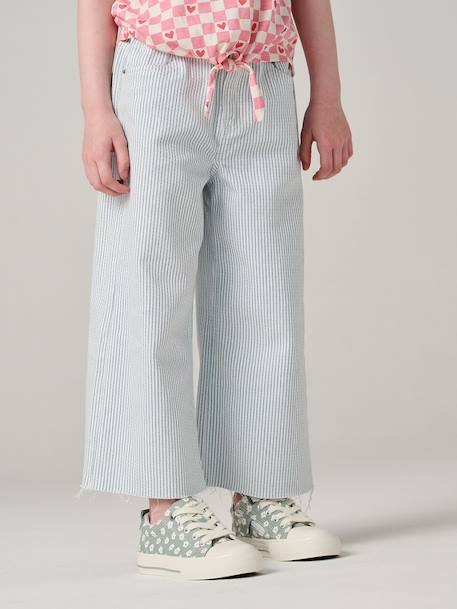 Girls' cotton bermuda shorts striped blue 