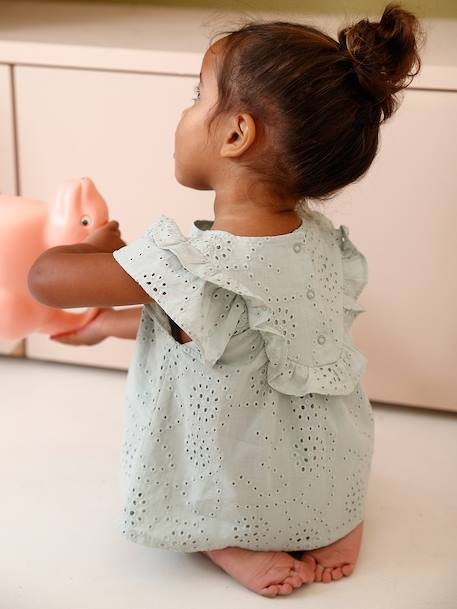 Baby Girls’ Broderie Anglaise Cotton Blouse aqua green 