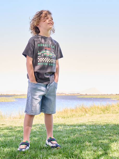 Boy's short-sleeved t-shirt anthracite+sky blue 